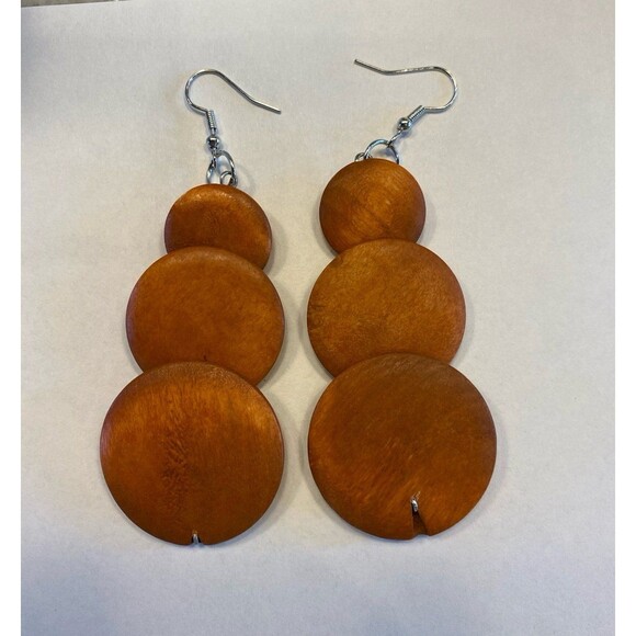 Earrings Brown  Dangle Teardrop
Wooden Boho Modern Round Hippie
Statement NEW - Picture 2 of 4